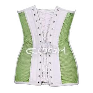 Haut corset en cuir blanc avec maille verte respirante - Product Image 6
