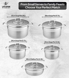 Ensemble de casseroles de luxe en acier inoxydable 18/10, 10 pièces, avec couvercles en acier inoxydable, poignées en acier et base compatible induction - Product Image 2