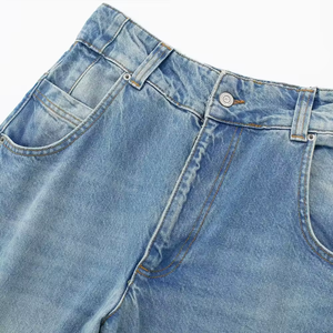 Jean vintage bleu clair pour femme, coupe large, en denim de coton, taille haute, silhouette décontractée, pantalon en jean délavé doux - Product Image 3