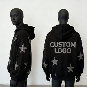 Men's Trendy <b>Black</b> Rhinestone Pattern Custom Logo Pullover Soft Fabric Eco-Friendly <b>Fleece</b> Winter Streetwear Hoodies - Product Image 2
