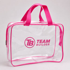 Sac de toilette transparent rose TEAM BUILDER avec poignées, organiseur de cosmétiques étanche à fermeture éclair, capacité 401-500 ml - Product Image 1