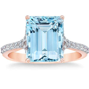 Bague en diamant bleu vif de laboratoire, taille émeraude, certifiée IGI, avec pierres latérales en diamant rond, or 10K 14K 18K, argent 925 935 - Product Image 2
