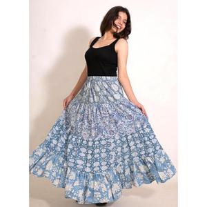 Boho Cotton Patchwork Tiered Maxi <b>Skirt</b>, Handmade Indian Festival <b>Skirt</b>, Casual <b>Summer</b> Wear - Product Image 1