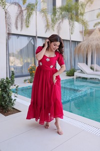 Most Beautiful Indian Wedding and Festival Wear Plus size Anarkali Gowns with <b>Beads</b> Embroidery Work Georgette Silk Material - Product Image 3