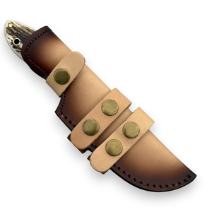 Couteau de chasse et de camping à lame fixe en acier Damas, manche turquoise et bois de cerf, avec étui en cuir, lame pleine longueur, OEM - Product Image 6
