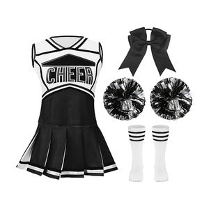 Conjunto de Uniforme de Porristas para Adultos, Vestido Blanco y Negro, Pompones, Lazos, Calcetines, Logotipo Personalizado - Product Image 1