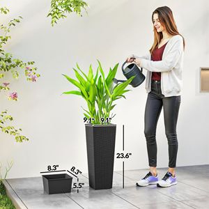 Set di 2 Vasi per Fiori in Plastica dal Design Classico, Alti 23,6 Pollici, con Fori di Drenaggio, Neri, per Giardino Interno ed Esterno - Product Image 3