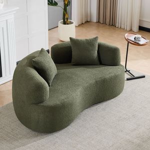 66.93-Inch Curved Loveseat Green Teddy Velvet Fabric Compact <b>Sofa</b> for <b>Small</b> Spaces Full Compression Sponge No Assembly Required - Product Image 2