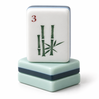 Tuiles de Mahjong américaines en acrylique bleu héritage avec faces décoratives et motifs en bambou et architecturaux pour jeux de société