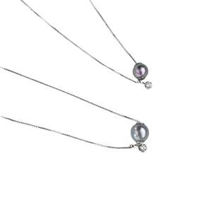 Collier en perles d'eau de mer naturelles Akoya grises avec de nombreux éléments en argent gris et bleu, collier à pendentif unique pour clavicule - Product Image 5