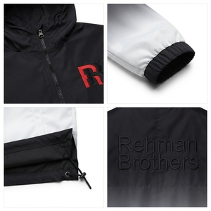 Custom <b>Men's</b> Hooded Gradient Windbreaker <b>Jacket</b> Pullover Long Sleeve Red Logo Front Casual Wear Breathable Polyester Regular Fit - Product Image 4