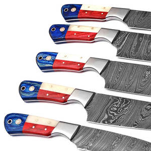 Ensemble de couteaux utilitaires en acier Damas de haute qualité, manche en bois, bouton poussoir, écologique, très tranchant, antidérapant, style industriel - Product Image 5