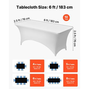 Confezione da 10 Tovaglie Rettangolari Bianche in Spandex da 2,4 m, Antipiega, Elasticizzate, Lavabili, per Eventi - Product Image 4