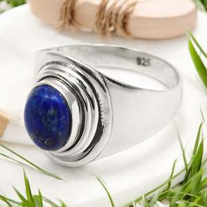 Natural <b>Lapis</b> <b>Lazuli</b> Gemstone Cocktail <b>Ring</b> Crafted From 925 Solid Sterling Silver Handmade Bohemian Jewelry At Wholesale Price - Product Image 1