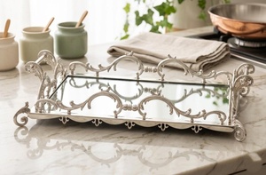 Rectangular Gold Plated Storage <b>Tray</b> With <b>Mirrored</b> Finish Classic Design For Table Use - Product Image 4