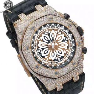 Charm_Jewels Luxury Men's Diamond Watch Polygon Analog Mechanical 43mm Sapphire Crystal Rubber Band <b>Chronograph</b> Stainless Steel - Product Image 4