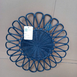 Best Selling Blue Natural Rattan Placemat Flower Shape Handmade Eco Friendly Dining Mat Wholesale Bulk Supplier <b>Table</b> <b>Decoration</b> - Product Image 1