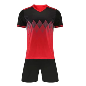 Men's Red Black Sublimated Soccer Jersey Set V-Neck Short Sleeve Moisture Wicking <b>Athletic</b> Fit All Seasons - Product Image 1