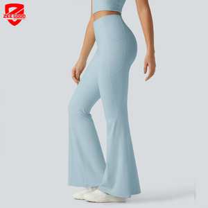 <b>Women</b> High Waist Yoga <b>Flare</b> Pants Lady Scrunch Butt Running Bell Bottom Female Tight Pocket Gym Wide Leg Trousers <b>Leggings</b> - Product Image 4