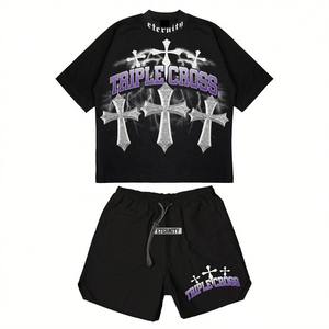 Ensemble sweat-shirt et pantalon de survêtement vintage évasé avec logo brodé personnalisé, tissu doux de haute qualité - Product Image 1