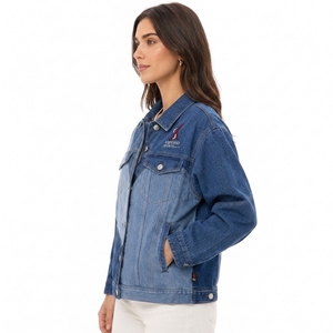 Chaqueta Vaquera de Moda para Mujer, Personalizada, con Cuello Camisero, Manga Larga, Informal, de Algodón, Precio Económico, OEM - Product Image 3