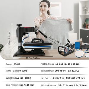 Pressa a Caldo Digitale 12x15 con Controllo Preciso della Temperatura, Macchina 5-in-1 per Stampa a Sublimazione - Product Image 5