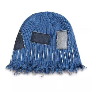 Everyday beanie jacquard distressed knitted hat soft stretch fabric <b>winter</b> <b>cap</b> textured pattern casual streetwear unisex style - Product Image 5