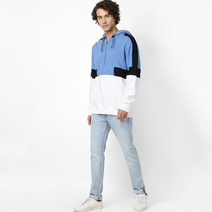 Sweat à capuche décontracté pour homme en molleton de coton avec demi-fermeture éclair, colorblock, logo personnalisé, idéal pour l'hiver - Product Image 6