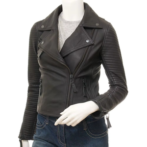 Custom Logo Design Ladies Biker Genuine Sheepskin Leather Jacket Waterproof Filled Breathable All Seasons Cotton Lined - Product Image 1
