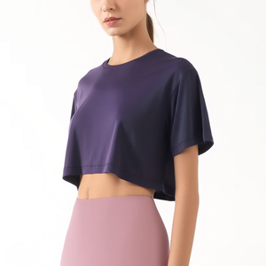 Women's Fitted Crop <b>Top</b> T-Shirts Custom Color Short Sleeves <b>Y2K</b> Style Summer Polyester Cotton Wholesale - Product Image 3