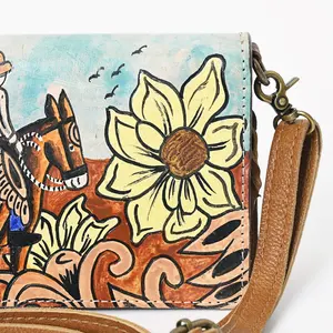 Nieuwe Handgeschilderde Western Flower Tooded Bag Echt Lederen Vintage Tas Designer Merk Dames Schoudertassen Dames Handtassen