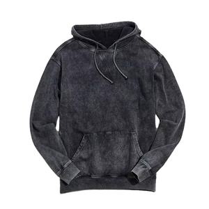 Patch work cropped pullover no <b>strings</b> hoodie Custom design acid wash vintage cotton distressed embroidery patch <b>Hoodies</b> - Product Image 1