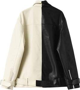 Women's Custom Two-Tone Colorblock Leather Biker <b>Jacket</b> Breathable Windproof Stand Collar Zipper Lapel <b>Punk</b> Streetwear Winter - Product Image 2