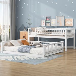 Letto a castello bianco Twin XL sopra Queen con scaletta e sponde di sicurezza - Product Image 2