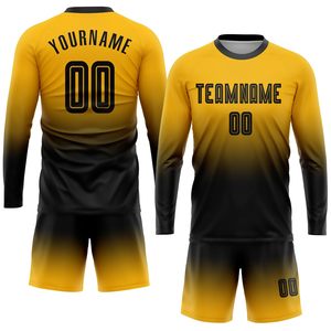 ชุดเสื้อฟุตบอลสั่งทำพิเศษ สีเหลืองดำไล่เฉด พิมพ์ลายแบบ Sublimation คอกลม แขนยาว ยูนิเซ็กซ์ ระบายเหงื่อได้ดี ชุดทีมสำหรับผู้ใหญ่ - Product Image 1