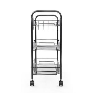 Elegante Carrello Portaoggetti Nero RT a Tre Ripiani con Design a Rete a Nido d'Ape e Ganci - Product Image 6