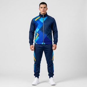 Conjunto Deportivo Techwear Azul Marino Oscuro para Hombre con Logotipo Personalizado, Chaqueta Holgada con Cuello Alto y Bolsillos con Ribete Circular - Product Image 1