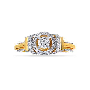 Anillo de Compromiso Time to Shine Solitaire de Lujo en Oro Amarillo de 18K con Doble Halo de Diamantes de Corte Brillante Redondo para Mujer - Product Image 3