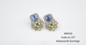 Pendientes de tuerca 09410, pendientes chapados en Mehandi, pendientes de circonita cúbica, pendientes florales coloridos de latón para bodas y fiestas para mujer - Product Image 3