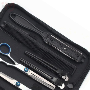 Kit de barbier professionnel en acier inoxydable poli, ciseaux de coupe de cheveux, peigne, rasoir, kit d'outils de salon - Product Image 3