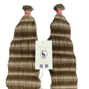 Vente directe d'usine vente chaude cuticule aligné Double dessiné ondulé blond kératine I pointe vietnamien Extensions de cheveux humains bande - Product Image 1