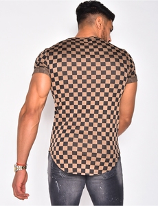 Chemise décontractée à manches courtes pour homme, motif à carreaux, tricotée, respirante, pour l'été, design géométrique, col en V, 100% polyester - Product Image 4