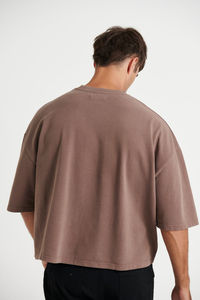 T-shirt en coton marron surdimensionné pour homme, manches courtes, col rond, coupe décontractée, tricot uni, style streetwear - Product Image 5
