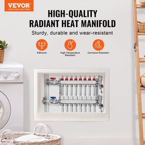 Collettore a 8 Vie in Acciaio Inox da 1/2 Pollice per Tubi PEX, per Riscaldamento Radiante Idronico a Pavimento - Product Image 2