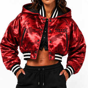 Veste bomber varsity courte en tissu respirant personnalisée avec logo pour femmes, vente en gros - Product Image 1