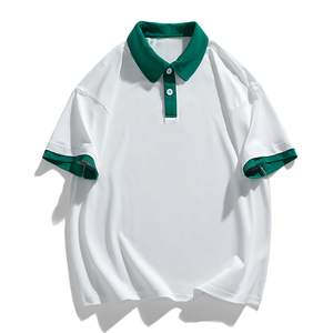 Trendy Men's <b>White</b> T-Shirt With Green Collar And Cuffs Short Sleeve Regular Fit Casual Oxford Cotton Top Breathable - Product Image 5