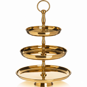 Golden <b>3</b>-<b>Tier</b> Round <b>Cake</b> <b>Stand</b> Metal Dessert Display Reusable Hand Wash Only Cupcake Holder Serving Tray For Parties & Home - Product Image 1