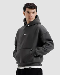 Sweat-shirt à capuche oversize pour homme, gris foncé, en molleton 100% coton, décontracté, pour l'automne, avec poche, coupe classique - Product Image 5