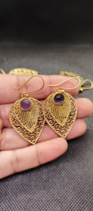 Pendientes de Aro Largos Ovalados de Lujo al por Mayor para Mujer con Piedra de Amatista Natural, Bañados en Oro, para Uso Diario - Product Image 6