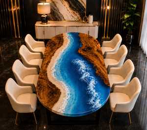 Custom Luxury Resin River Dining <b>Table</b> Handmade Solid Walnut Wood Live Edge Furniture for Home Office Hotel Villa and Commercial - Product Image 1